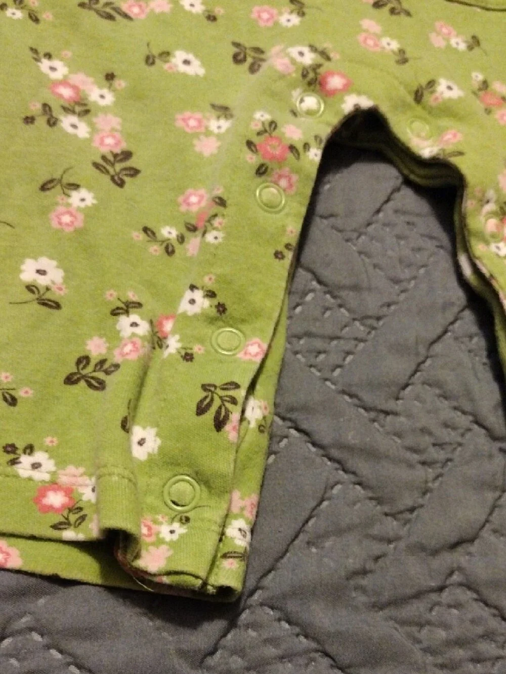 Carter's Green Floral Long-Sleeve Footie with Brown Trim